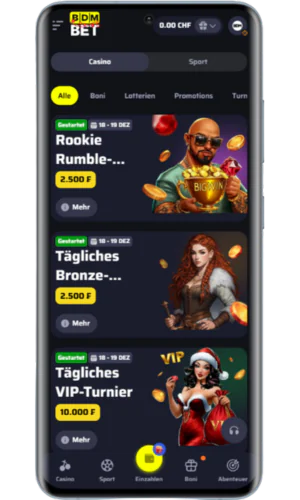 BdmBet Aktionen und Boni App-Bereich mit aktuellen Angeboten