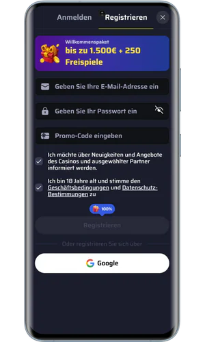 BdmBet Registrierungsformular mit E-Mail und Passwort-Feldern für CH-Spieler