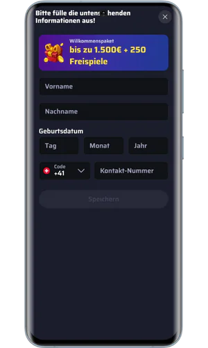 BdmBet Anmeldeformular mit persönlichen Daten und Schweizer Telefonnummer-Eingabe