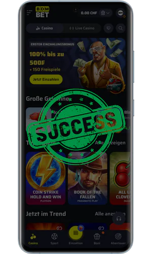 BdmBet erfolgreiche Registrierungsbestätigung mit Zugang zu Casino und Sportwetten