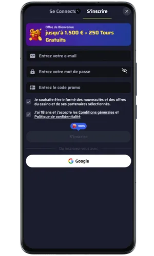 Formulaire d’inscription BdmBet avec champs e-mail et mot de passe pour joueurs CH