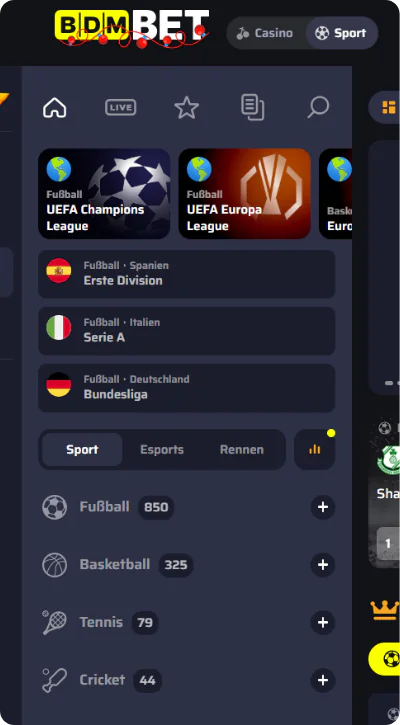 Wettseite im Sportbereich